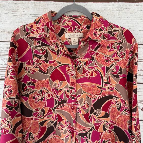 C.L.O.T.H.E.S. New Women's Multicolor 100%Silk Button Down Top Size Medium - Picture 2 of 13